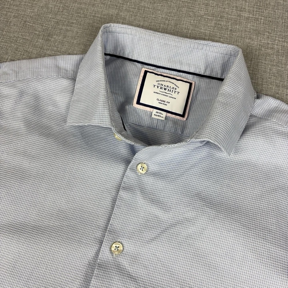 Charles Tyrwhitt Shirt Mens 18 34/35 Blue Classic Fit Non Iron Long Sleeve